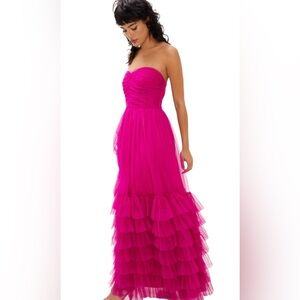 Nasty Gal Tulle Frill Bandeau Maxi Dress Size 8 (Med) Fuchsia